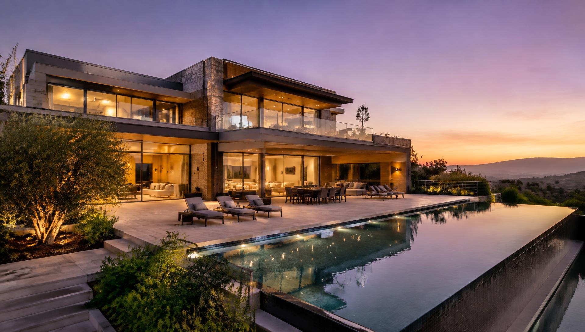 Modern luxury home at twilight
